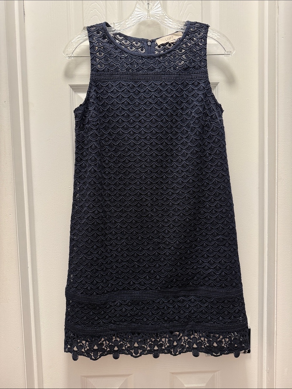 LOFT Navy Crochet Sleeveless Shift Dress